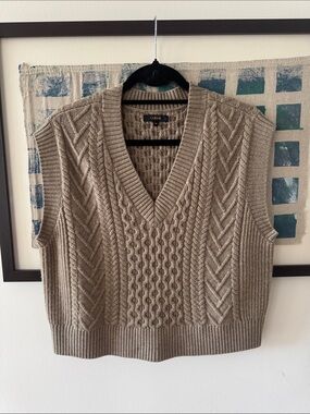 EUC Quince Australian Merino Wool Cable Sweater Vest Malted Toffee Medium